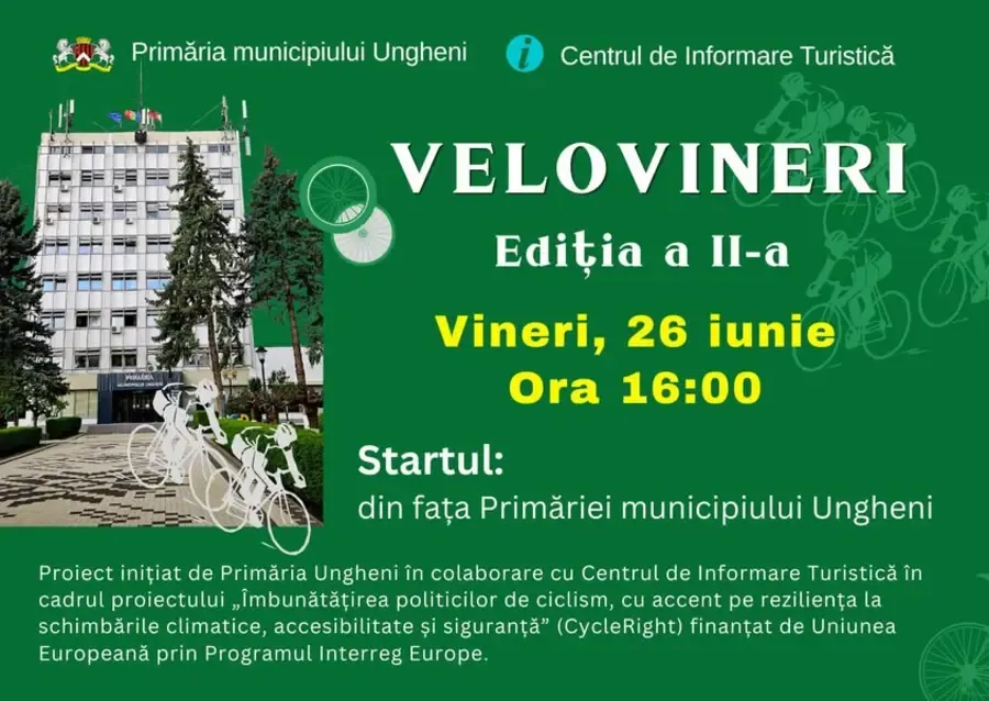 Afișul oficial „VeloVineri", ediția a II-a, cu data, ora și locul de start.