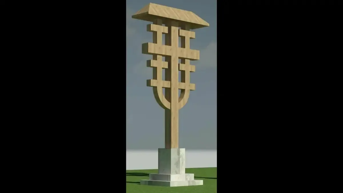 Randarea troiței finite, un monument vertical din lemn cu acoperiș tradițional